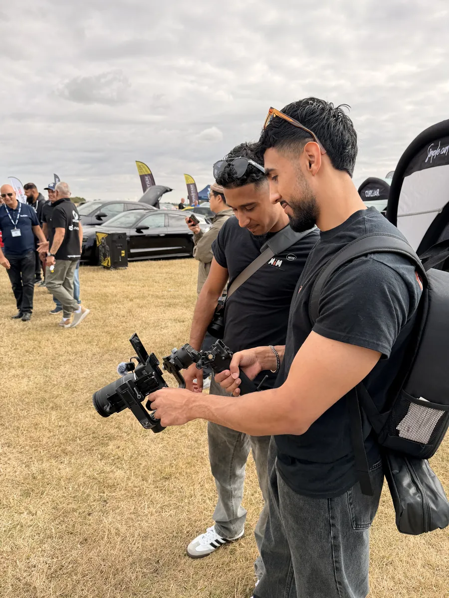Checking a shot on the camera monitor